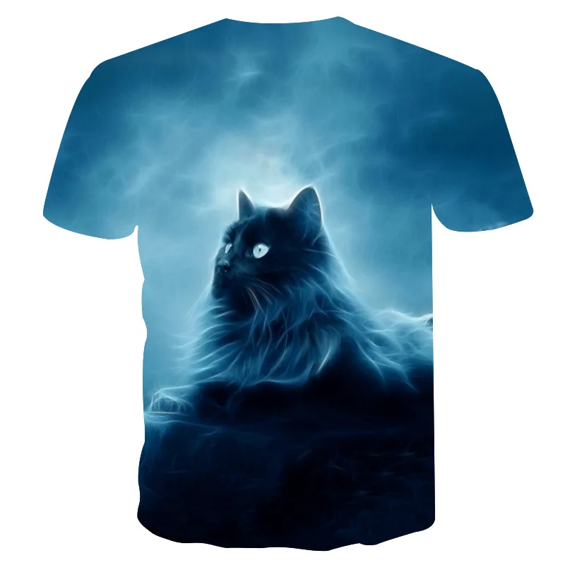 Ночная женская футболка с котом, Женский Топ с коротким рукавом, 3d harajuku, футболки, топ размера плюс футболка с изображением животного, женская футболка, Прямая поставка M-5X