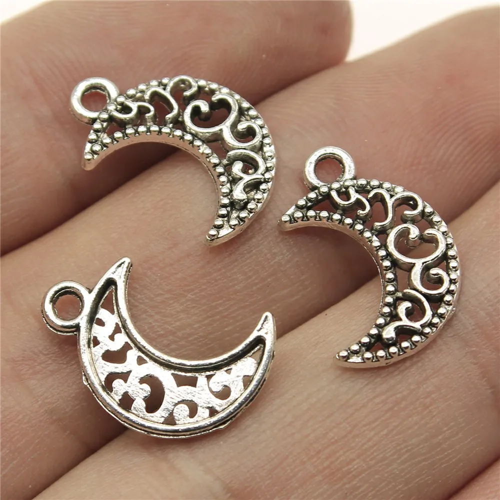 

WYSIWYG 30pcs 17x11mm Carved Moon Charms Moon Charms Vintage Antique Silver Color Moon Carved Charms