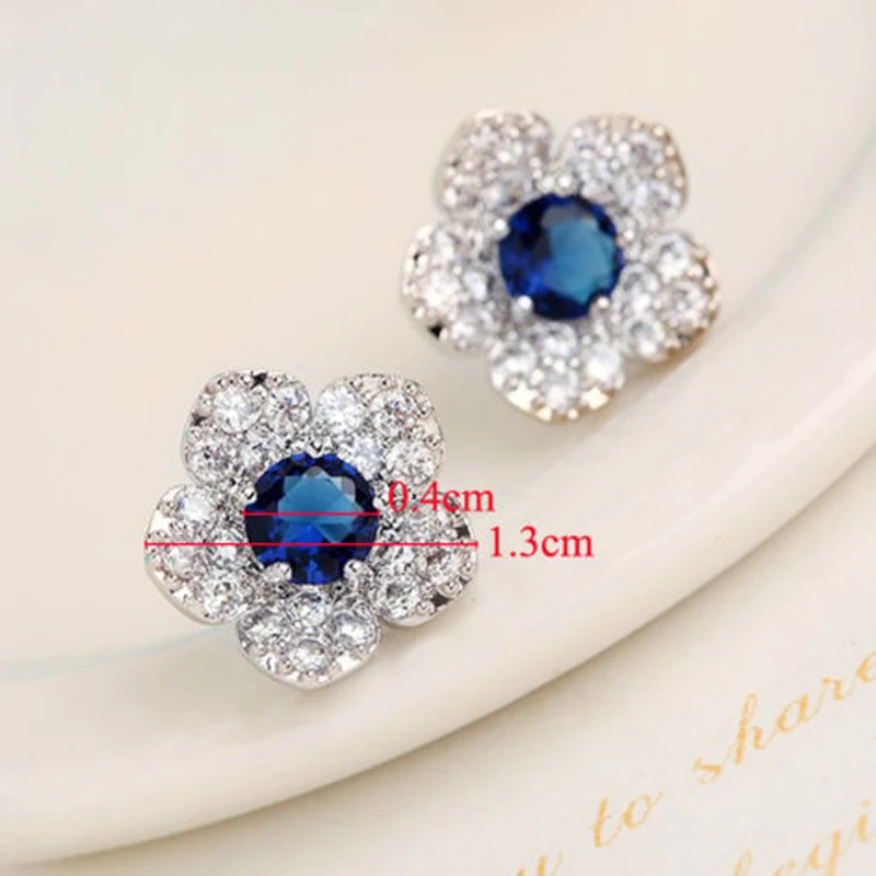 Модные 1 пара кристальных синих цветов посеребренные серьги-гвоздики для женщин ювелирные изделия подарок