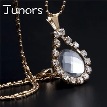 JUNORS Heart Shaped pendant necklace Crystal Water Drop Custom Color Fashion Women Jewelry Gold Chain
