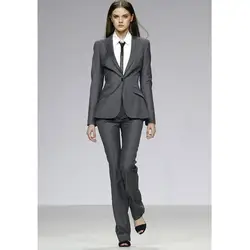 Пользовательские серый Для женщин Формальные равномерное Slim 2 шт. костюмы Бизнес Для женщин Повседневная обувь профессиональные брюки