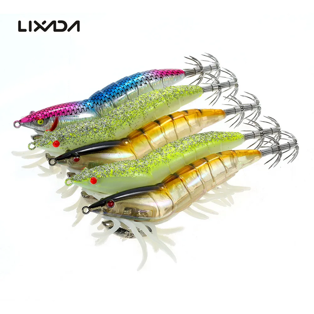 3Pcs/5Pcs Luminous Shrimp Lures 12cm Night Fishing Squid Jigs Wood
