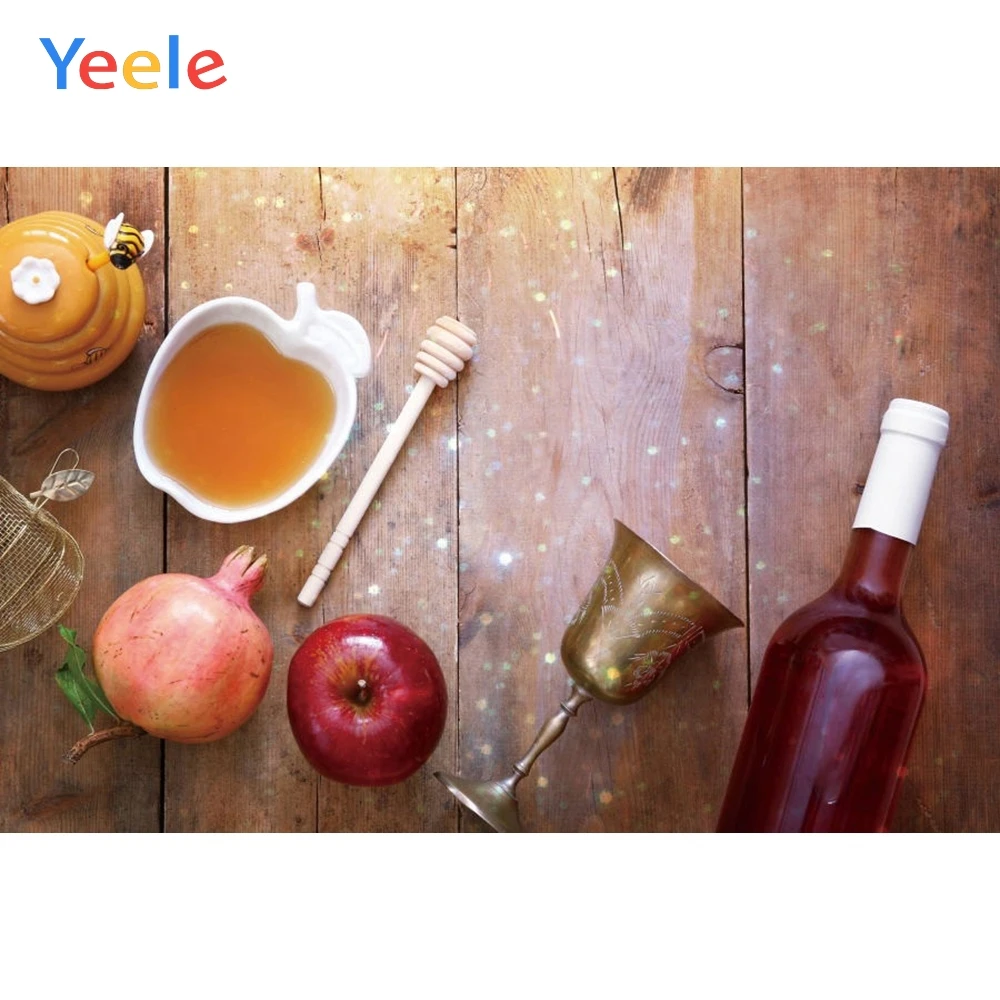 

Yeele Happy Rosh Hashanah Shofar Photography Backdrop Honey Apples Wood Board Wine Photography Background For Photo Studio