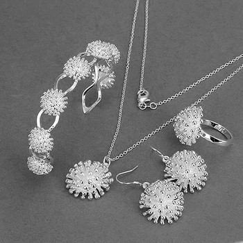 

10 Sets Wholesale women 925 Silver Jewelry Kit Fashion Fireworks Drop Necklace Bracelet Earrings Set