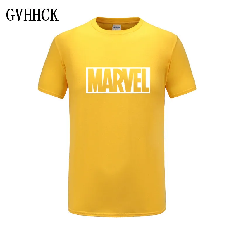 Новинка, модная футболка Marvel с коротким рукавом, мужской принт супергероев, футболка с круглым вырезом, футболка с надпись Marvel, топы, Мужская одежда, футболка - Цвет: yellow