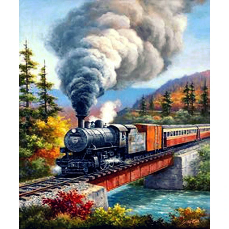 5D Diamond Mosaic Painting train in Village Diamondembroidery Craft Decoration Scenery Picture DIY Diamond rhinestone Needlework