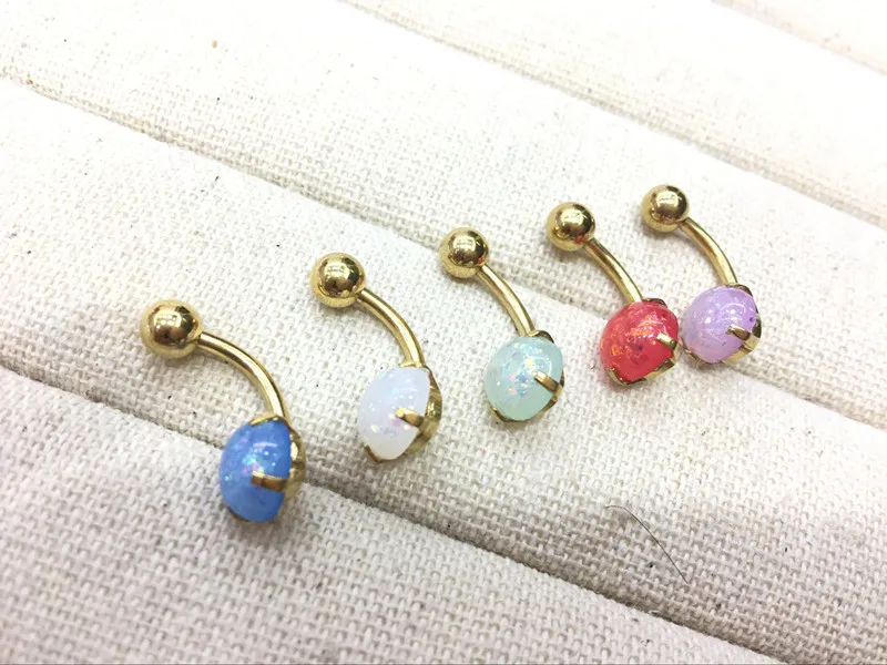 50pcs Body Jewelry Piercing Opalite Gems Navel Belly Button Bar Navel