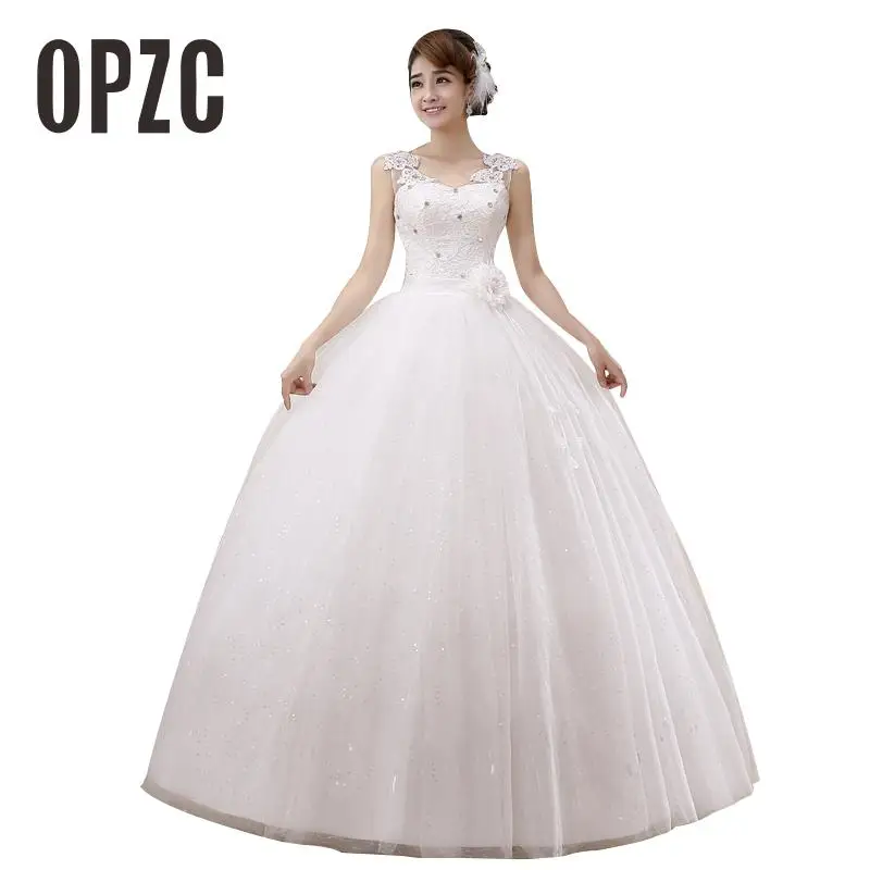 

Real Photo Classic Fashion wedding dress 2017 New Summer V-Neck Tank Pluse size with flower dresses Lace Gown vestido de noiva