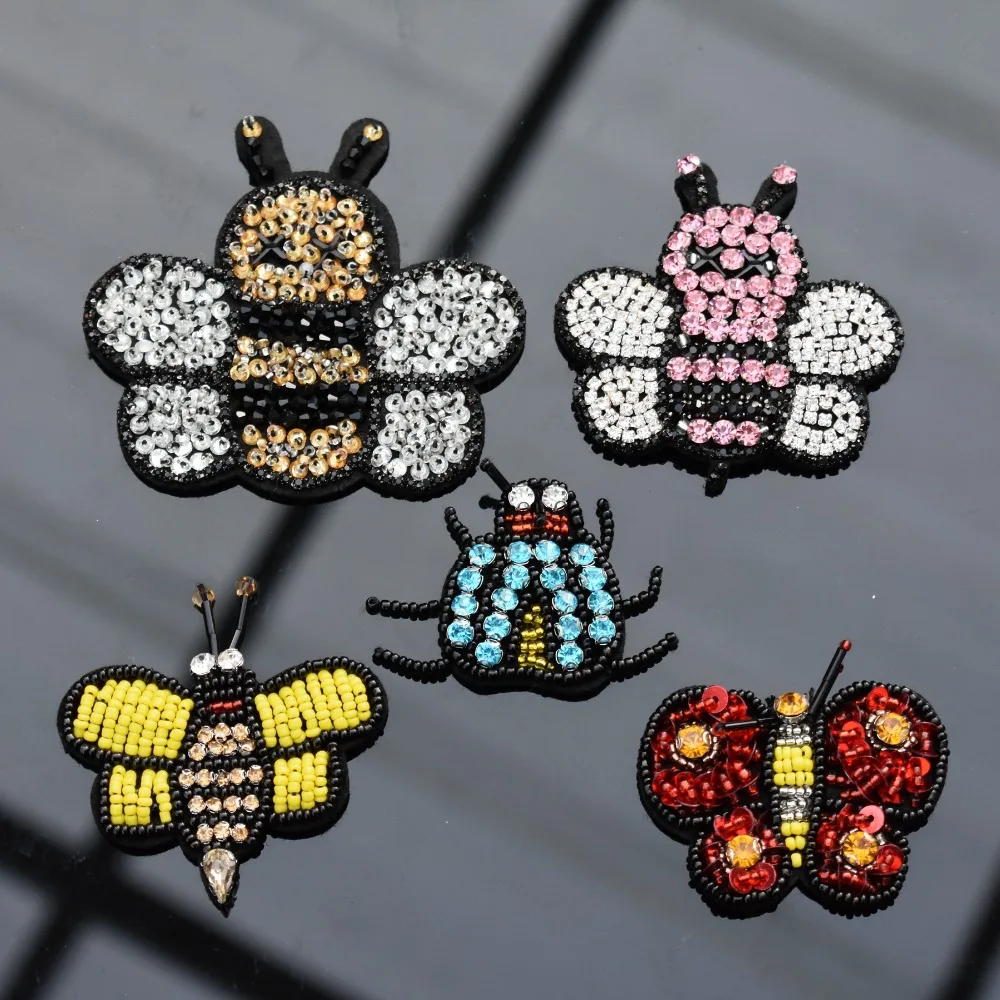 

Sewing Clothes Patch High Quality Sew On Beaded Patches Applique Motifs Sequins Garment Stickers Crown Bee New