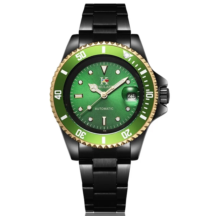 green AOKULASIC для мужчин s Топ Новая мода роскошный бренд полный сталь 3D эффект зум Дата дисплей водонепроницаемый автоматические часы для мужчин спортивные часы - Цвет: green