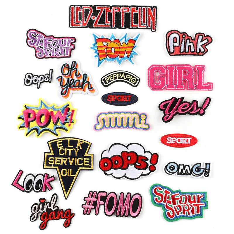 

POW Letters Clothes Patches for Stripes OPPS Texts Clothing Stickers Iron on Mantra Appliques Sport Words Embroidery Badges @G