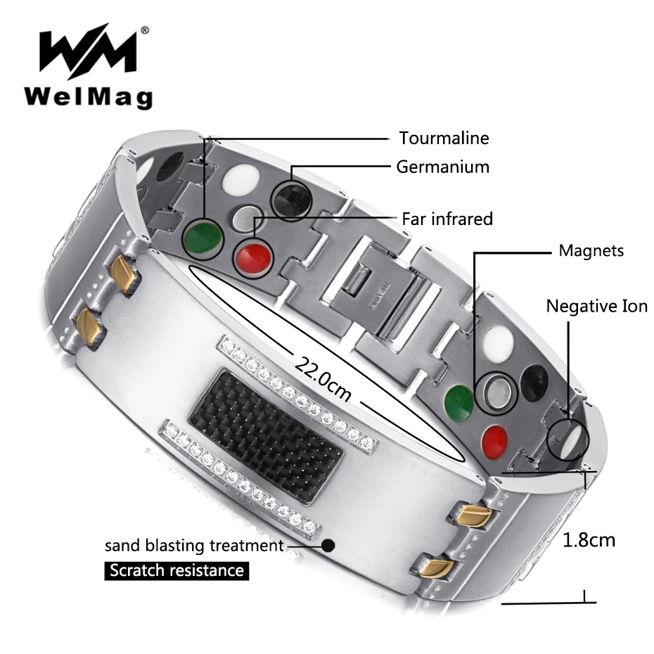Online Pulseras de titanio magnéticas de cristal exquisitas de moda de 2019, brazaletes para hombres, turmalina de germanio, pulsera de salud masculina