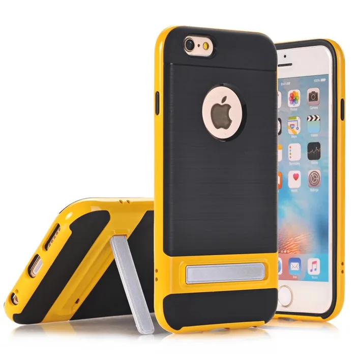 

For iphone 7 plus case hard case double layer brushed silicone frame back Shockproof Cover Cases for 5S SE 6 6s plus With kickst