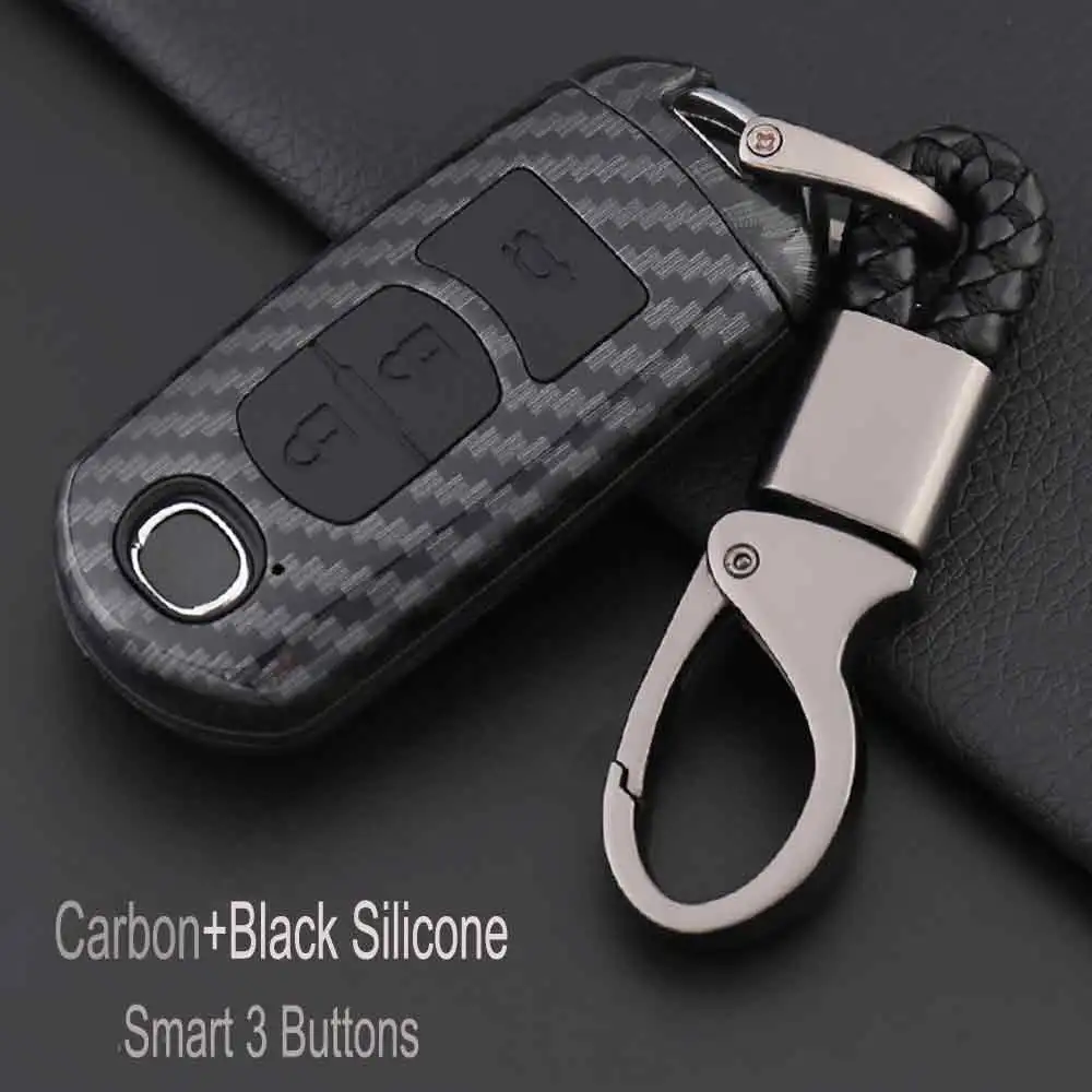 Горячая Распродажа ключ ключница брелок для ключей для Mazda 2, 3, 5, 6, 8, CX4 CX5 CX7 CX9 Atenza Smart 3 кнопки чехол для дистанционного ключа от машины стайлинга автомобилей - Color Name: Carbon-Black