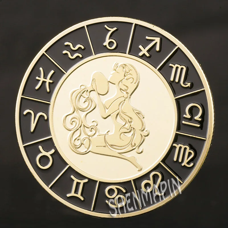 12 созвездий памятная монета талант персонаж Астрология алмаз-набор Солнце Луна Созвездие коллекционные монеты подарки - Цвет: Aquarius
