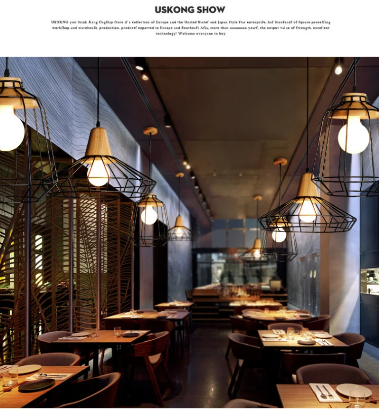 retro indoor led pendant lights wrought iron cage wooden hanging lamp kitchen room bar hanging lamp fixture restaurant luminaire pendant lights aliexpress