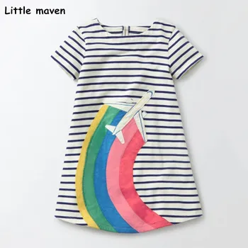 

Little maven 2018 new summer baby girls brand dress kids Cotton striped plane children short sleeve dresses S0322