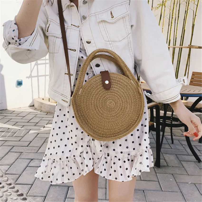 

TOYOOSKY Round Mulit Style Straw Bag Handbags Women Summer Rattan Crossbody Bag Handmade Woven Beach Circle Bohemia Shoulder Bag
