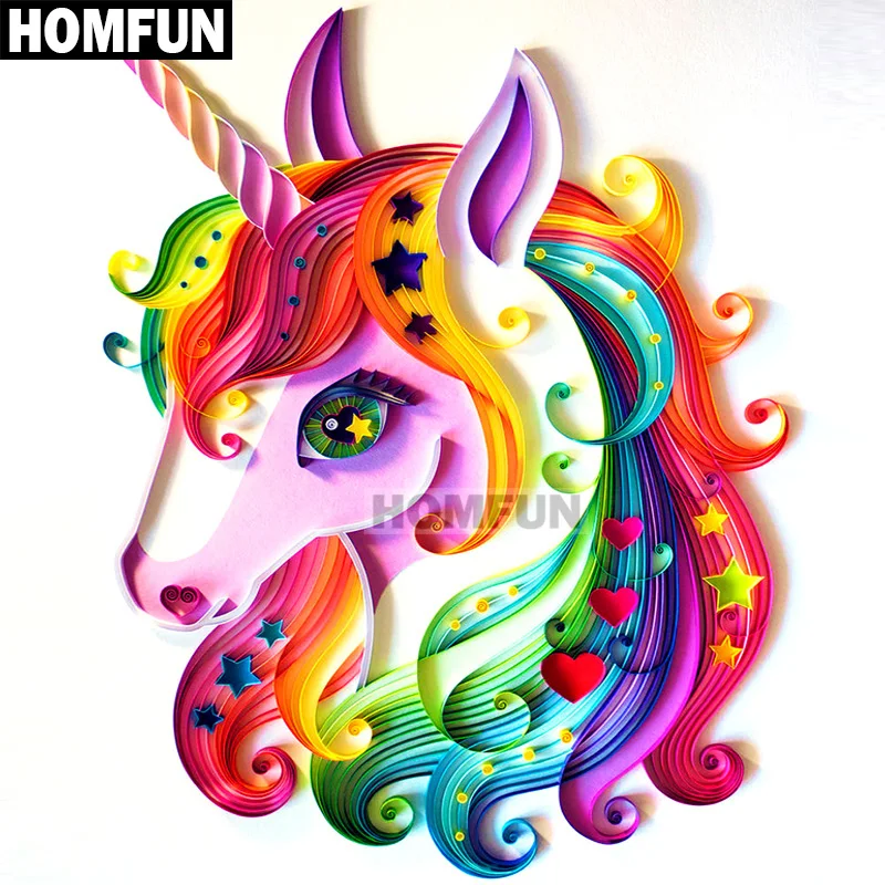 Алмазная живопись HOMFUN A01377 Единорог полноразмерная/круглая вышивка крестиком 5D