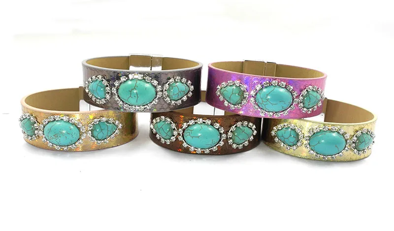 Кожаные браслеты wellmore с камнями в форме капли воды, магнитные браслеты, Есть 3 размера, богемные браслеты для женщин
