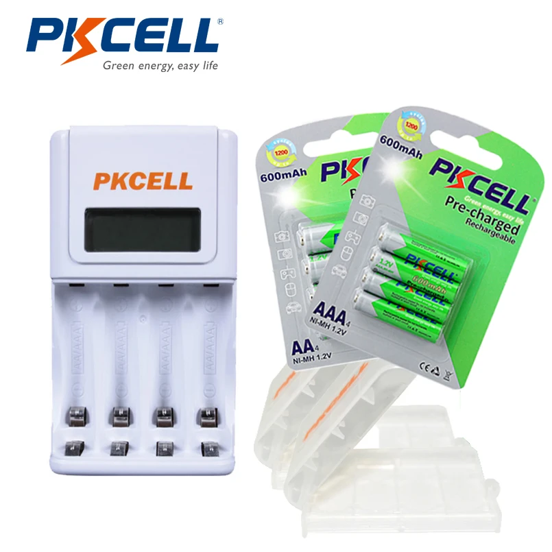 

PKCELL AAA AA Low-Self rechargeable battery 4pcs AAA+4pcs AA +8152 charger+2pcs Storage box 600mah for small electronic devices