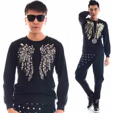 Блёстки модные панк тонкий сексуальный рубашка мужская рубашка с длинным рукавом подростков в Корейском стиле рубашка Мужская Личность этап певица Танцы черный