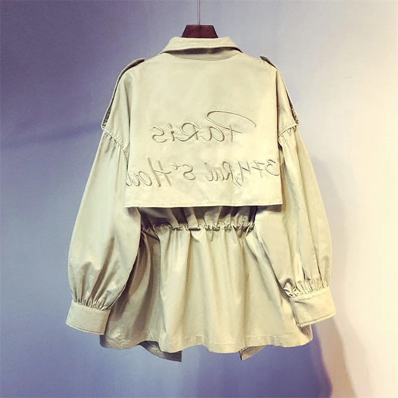 

Korean Embroidery Ladies Trench Coat 2019 Spring Autumn Fashion New White Womens Windbreakers Loose Casual Thin Outerwear Women