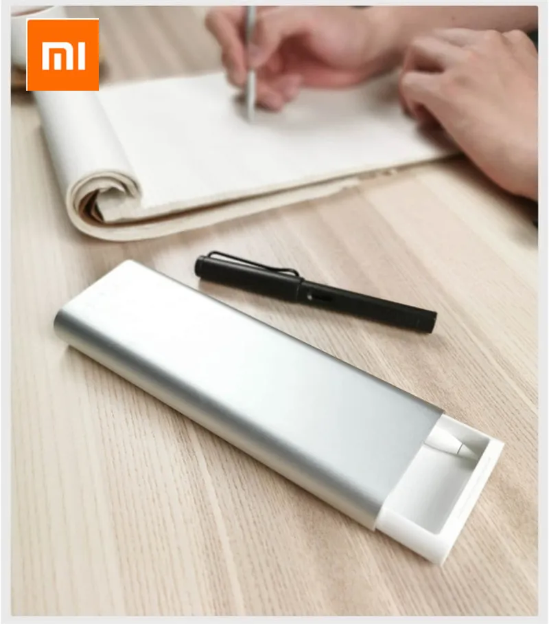 Online Xiaomi Mijia caja de papelería de Metal MIIIW estuche de lápiz portátil auriculares organizador de cables carcasa de aluminio interruptor de empuje oficina escolar