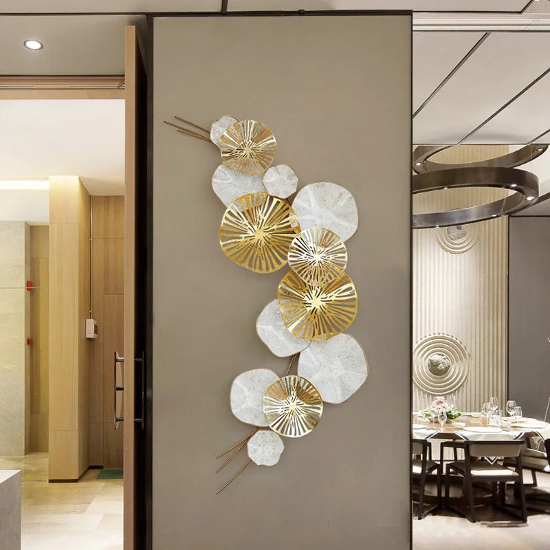 

Home Crafts Art Ornament Modern Wrought Iron Lotus Leaf 3D Stereo Wall Decorative Livingroom Luxury Wall Hanging Mural R1255