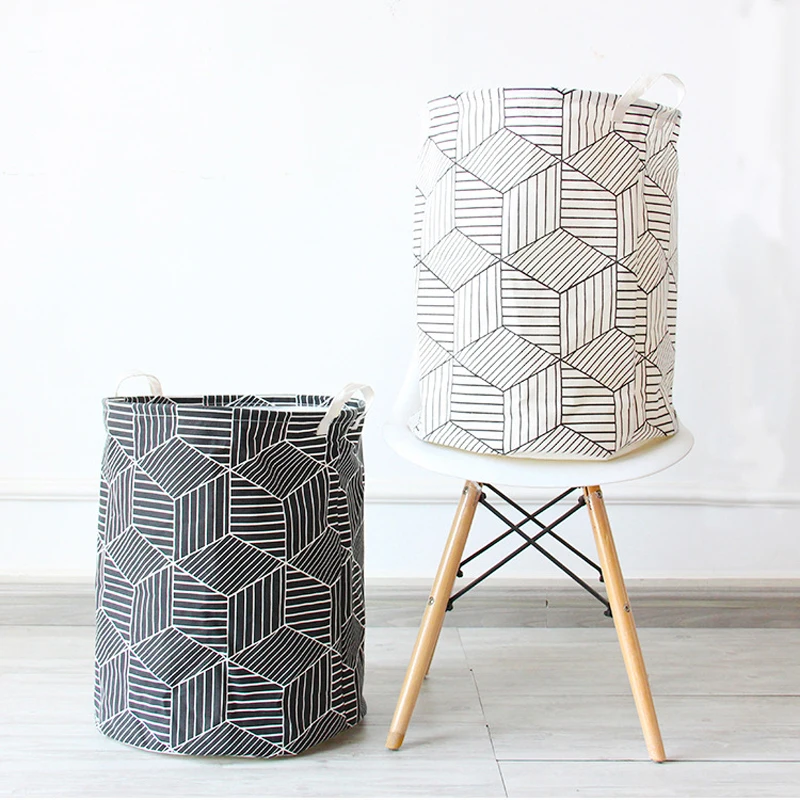 

Linen Canvas Storage Bucket For Bedroom Laundry Hampers Household Foldable Multi-Function Toys Clothes Storage Organizer