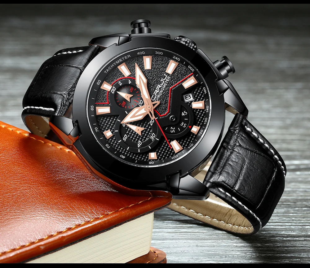 Топ Элитный бренд CRRJU для мужчин's Военная Униформа непромокаемые кожаные спортивные часы мужчин неформальные кварцевые часы хронограф