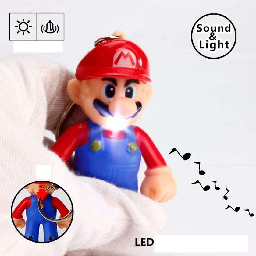 Hot sale 1PCS 2018 New Game Super Mario Figures Light-up Sound PVC Mario Bros Mario Keychains Collectible Model Toys Gifts