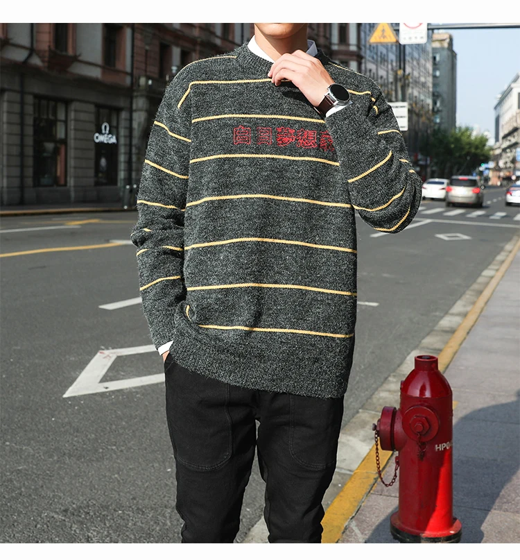 Мужские Рождественские свитера, новинка 2019 года, модный дизайнерский пуловер в китайском стиле, свитер в полоску, шерстяной вязаный свитер