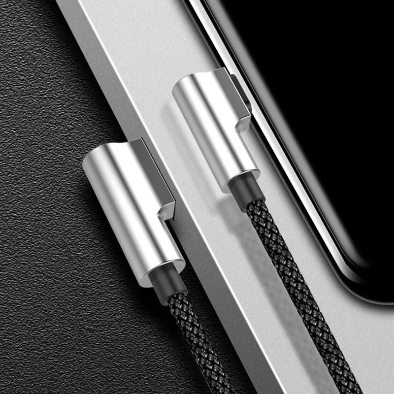 YKZ 90 градусов Micro USB кабель для быстрой зарядки мобильного телефона нейлоновый провод для передачи данных кабель Microusb для samsung Xiaomi Android телефонный кабель - Цвет: Black