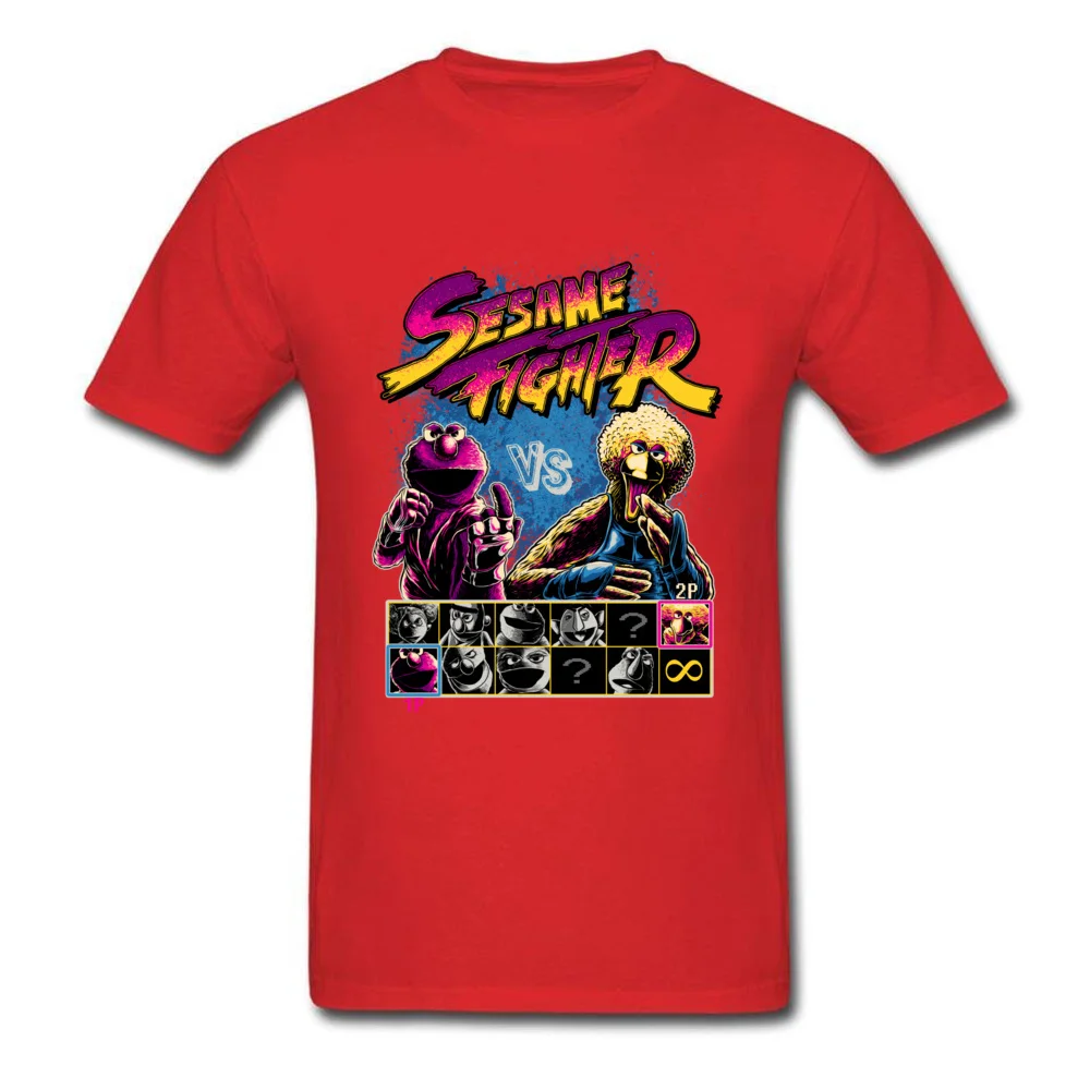 Sesame Fighter O Neck T-shirts Summer Tops Shirts Short Sleeve Retro Cotton Fabric Casual Tee-Shirts Design Boy Sesame Fighter red