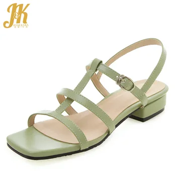 

JK Gladiator Sandals Women 2019 Summer Sandals Buckle Fashion Casual Shoes Female Pu Thick Low Heels Shoes Woman Plus Size 28-50