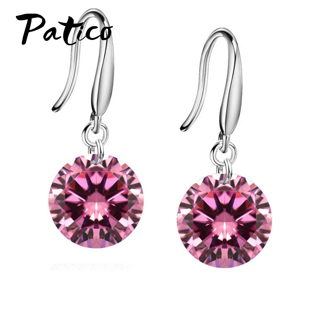 

PATICO Promotions!! Good Quality 925 Sterling Silver 10MM Shining Crystal Woman Girl Candy Hook Dangle Earrings Gifts Colors