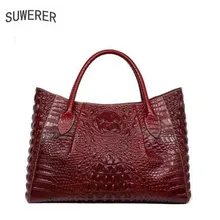 2017 neue frauen tasche aus echtem leder marken qualität rindsleder alligator grain präge mode frauen handtaschen schulter big bag