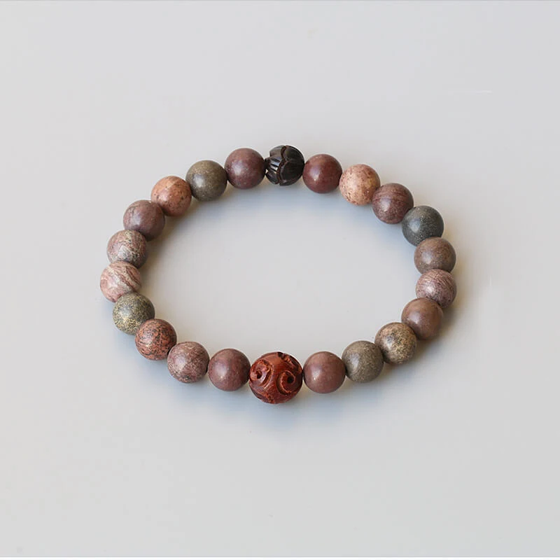

Wholesale Natrual Flower Stone Beads With Red Sandwood Lucky Cloud Beads Elastic Bracelet Retro Bangle GIFT For Men Women