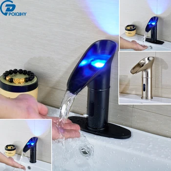 

POIQIHY Led Light Basin Sense Faucet Water Saving Sensor Automatic Basin Faucet Hand Washing Machine Mixer Taps Free Shipping