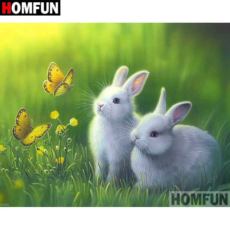 HOMFUN 5D DIY Diamond Painting Full Square/Round Drill &quotAnimal rabbit&quot 3D Embroidery Cross Stitch gift Home Decor A02482 | Дом и сад
