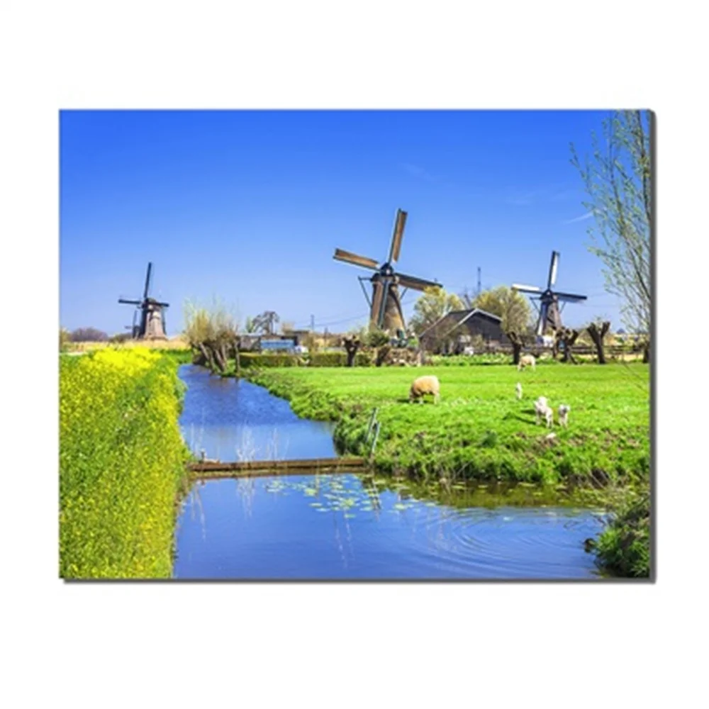 

Green Grassland River Sheep Blue Sky Farmhouse Landscape Modern Canvas Wall Artwork For Home Kitchen Living Room Decor No Frame