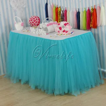 

Turquoise Tulle Tutu Table Skirt Custom Wonderland Tulle Table Skirting Wedding Birthday Baby Shower Party Decoration
