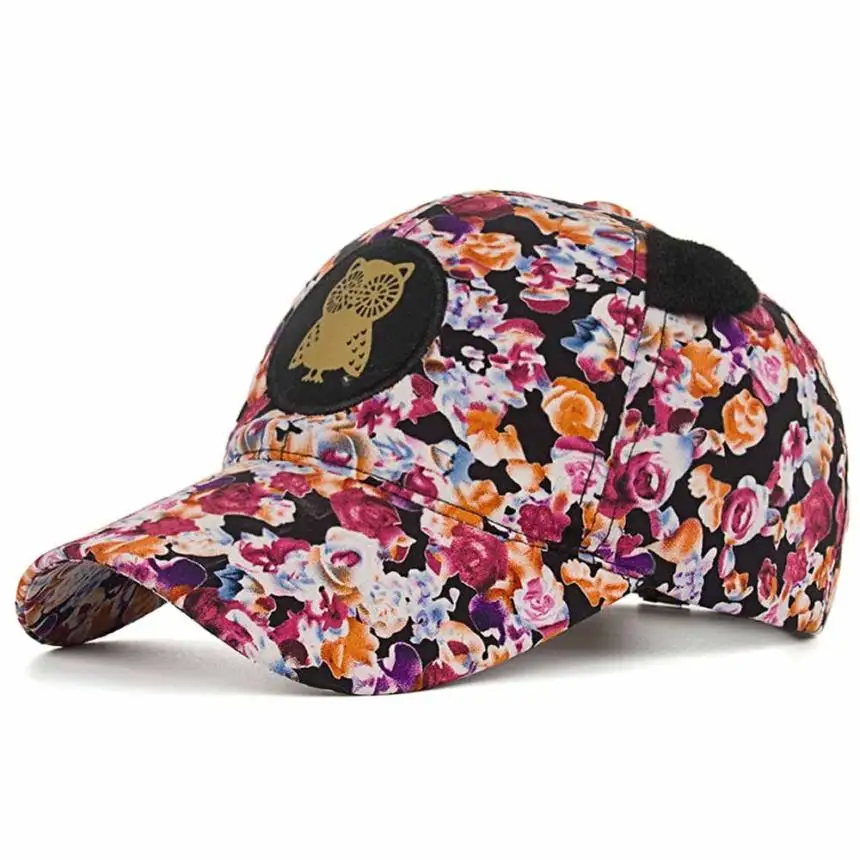 Бейсболки для женщин Сова с цветочным принтом Snapback Регулируемый летняя шляпа удивительные 7,4
