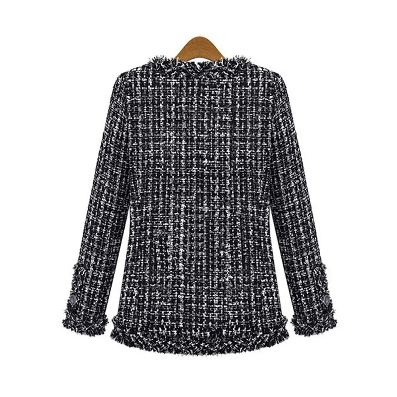 2019 أزياء المرأة معطف الخريف الشتاء رقيقة الأسود متقلب تويد عارضة منقوشة سترة قميص FS0273