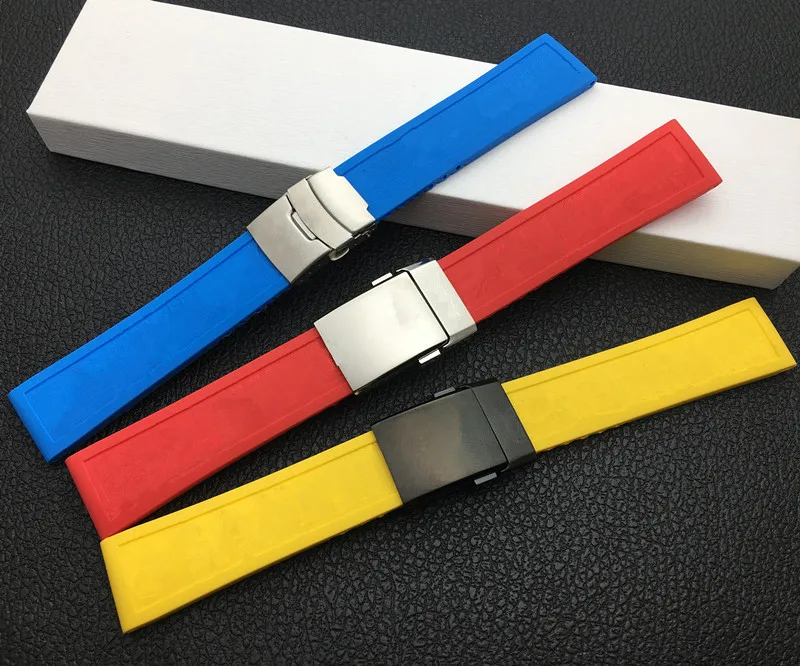 Высокое качество ремешок для часов из силиконовой резины черный синий красный желтый 22 мм 24 мм браслет для navitimer/мститель/Breitling ремень инструменты