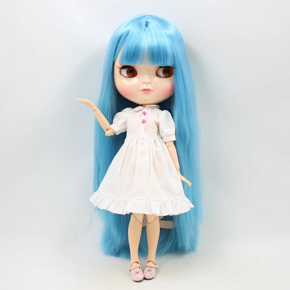 Neo Blythe Doll with Blue Hair, White Skin and Custom Jointed Body with Asian Look 2