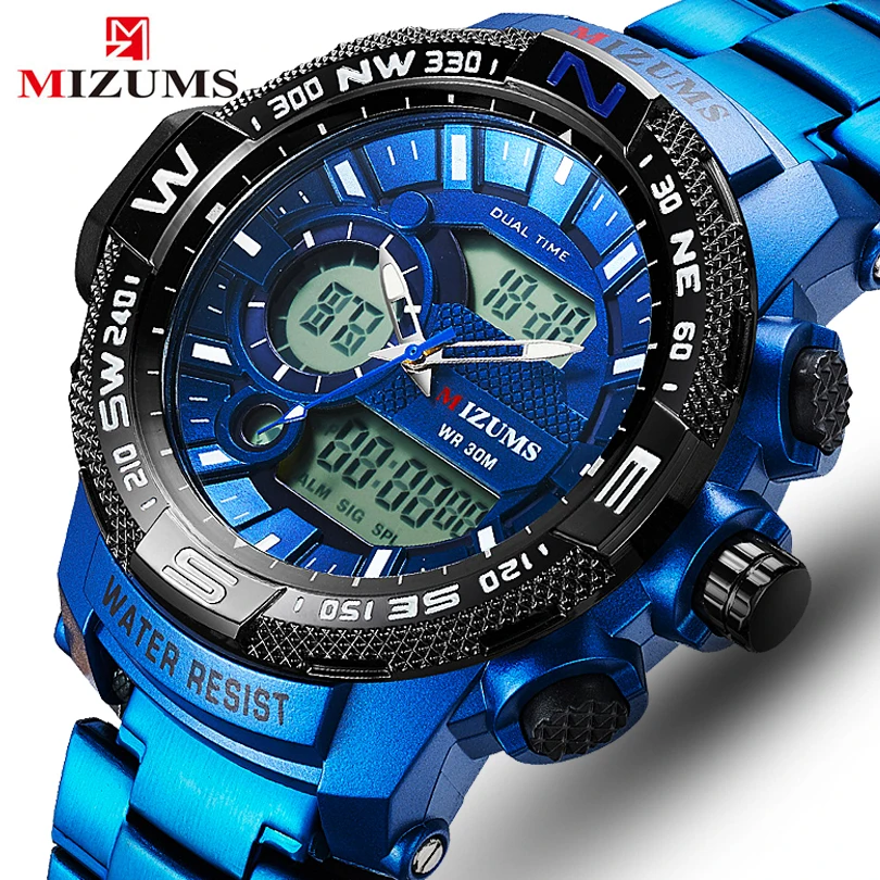 

MIZUMS Fashion Gold Men Sport Watches Men's Analog Digital Quartz Male Waterproof Wristwatch erkek kol saati Relogio Masculino