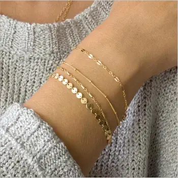 

Women's Fashion simple Crystal Leaves Geometric Chain Gold Bracelet & Bangle Bohemian Pulseras Mujer Wholesale