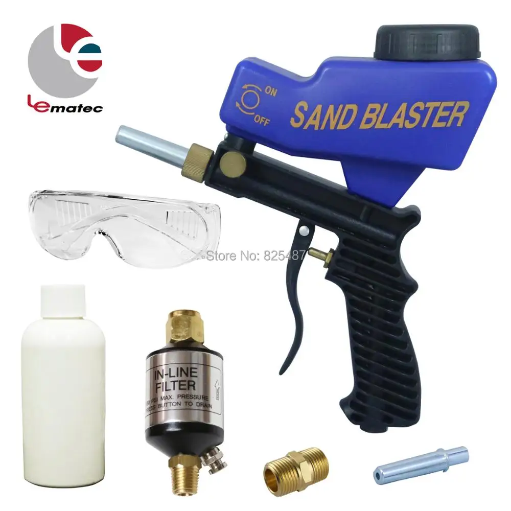 LEMATEC Sandblaster Gun Kits With Glasses Sand Canned Air Water